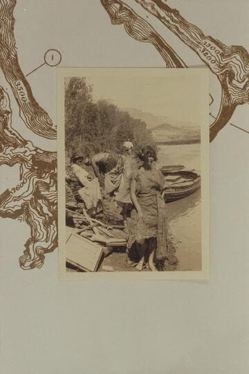 Edith Kolb in some acting to help in killing time while the USGS crew waited for low water before starting their 1923 Grand Canyon cruise. Print from Freeman collection; probably by Roger Birdseye