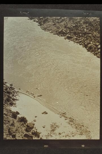 Five boats of Wright-Rigg party at foot of Badger Creek Rapid