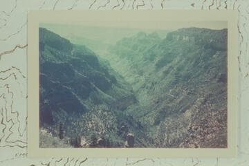 Dowm Crystal Creek from near its head.  There may be a route through the Redwall in this general area.  Tower of Ra is upper left.  Confucius Temple and Mencius Temple are upper right