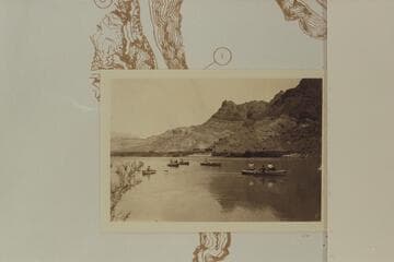 The USGS boats departing from Lees Ferry.  Dodge in the canvas boat is at left.  Freeman is at the oars of the "Grand" at the right.  Photo probably by Roger Birdseye