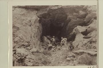 At the mouth of Stanton Cave.  Bruce Wilson; Nevills; Hudson; Marston back of Olsen