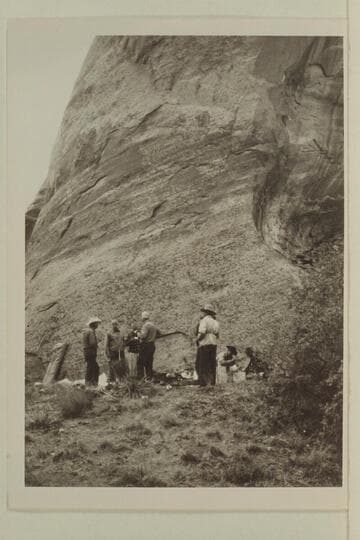 Camp in the Middle Fork of 73.6. Bill Belknap; Archeyes Masland; Josh Eisaman; Noel Morss; Buck Whitehat; Buster Ordiway