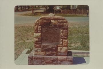 Monument in Kanab marking the north end of the Powell Baseline.  The stone on top was originally in the middle of the street