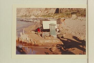 Shelter on the beach below Vulcan Rapid which served as a hospital for Bill Austin