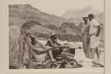 At camp at lower end of Switching Yard.  Mile 108.  Garth Marston; Larry Sanderson; John Schulz; Chuck Richey