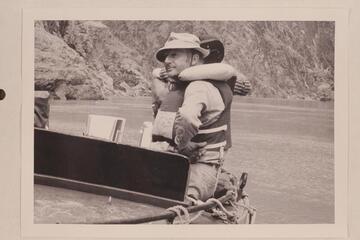 Jim Algar in camera boat.  Bright Angel Creek