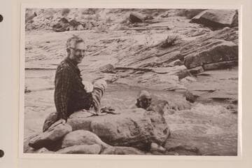 Ballard Atherton. Masland in the creek. At camp on Navajo Creek at side canyon where Pothole Bridge is located