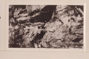 Cliff dwellings, Tapeats Creek. Blake stands at the left, Word at right