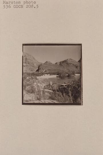 Easterly along left bank at Granite Park. The side canyon follows the fault as it leaves the river