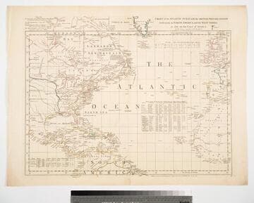 Chart of the Atlantic Ocean, with the British, French & Spanish Settlements in North America and the West Indies; as also on the Coast of Africa