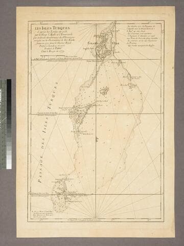 Les Isles Turques d'aprés les Levées de 1753. par le Sloop l'Aigle et l'Emeraude par order du Gouverneur bde St.Dominique corrigées sur les Observations de Ed. Hawke faites en 1770, dans le Shooner Royal