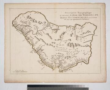 Description Topographique et mesure de l'isle des Barbades aux Indes Occidentalles avec les Noms de ceux a qui appartienent les habitations