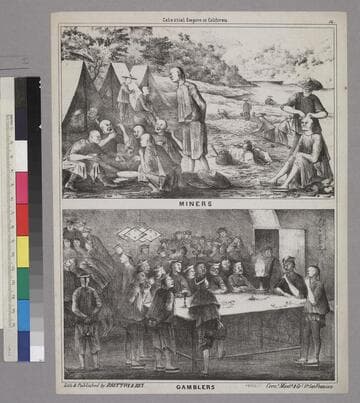 Celestial Empire in California. Miners [upper] Gamblers [lower]