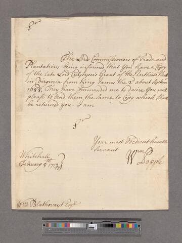 Popple, William. Letter to William Blathwayt
