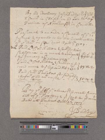 Dudley, Joseph. To Samuel Penhallow : Pay warrant