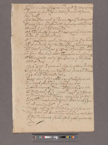 Nanfan, John. A List of Severall papers and Accots. Relating to ye accounts Between ye honoble. Cap. John Nanfan and the forces at New York