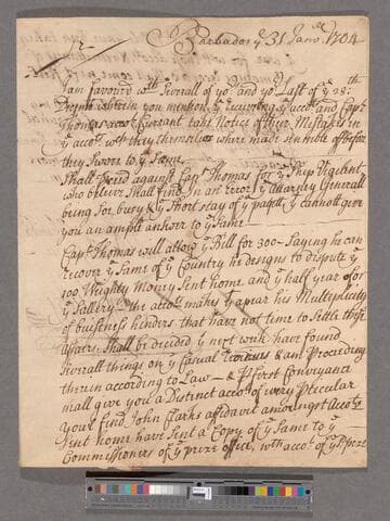 Gibbes, Robert. Letter to William Blathwayt