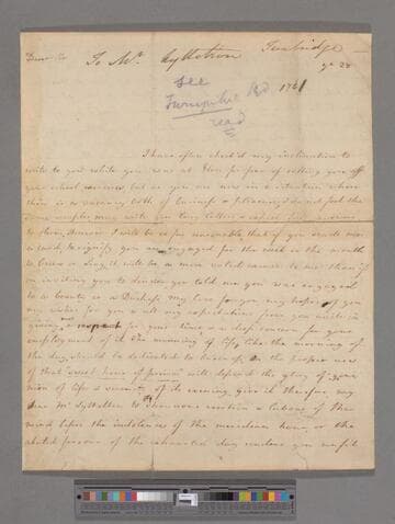 Montagu, Elizabeth (Robinson). Letter to Thomas Lyttleton, 2nd Baron Lyttleton of Frankley