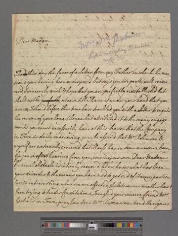 Robinson, Mary (Richardson). Letter to Elizabeth (Robinson) Montagu
