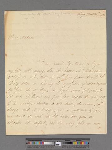 Stanhope, Hester (Pitt), Countess Stanhope. Letter to Elizabeth (Robinson) Montagu
