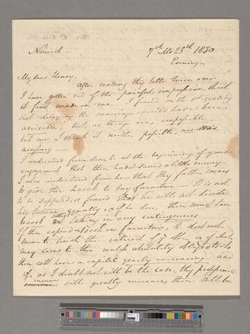Opie, Amelia (Alderson). Letter to Henry Perronet Briggs