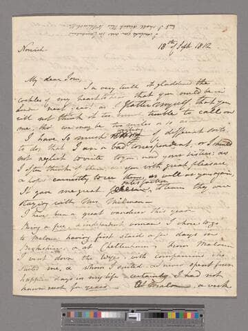 Opie, Amelia (Alderson).  Letter to Thomas John Alderson