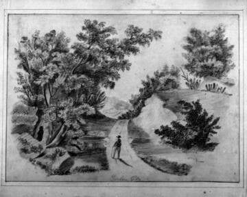 Country scene sketched by Henry E. Huntington in his adolescence