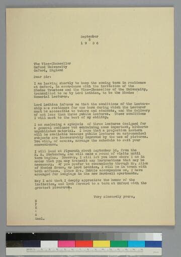 EPH writes to Oxford University