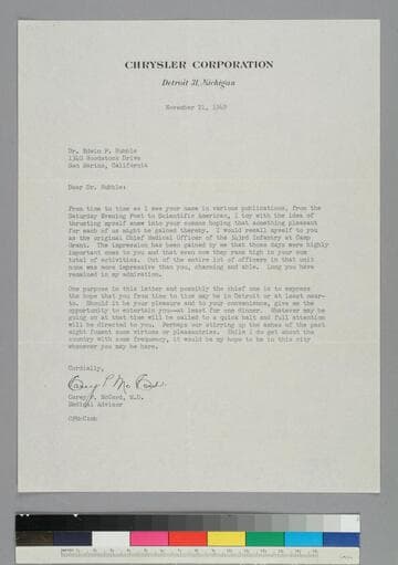 Carey McCord, medical advisor to the Chrysler Corporation, writes to EPH