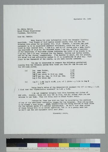 Astronomy graduate student Nicholas Mayall writes to EPH regarding the limiting magnitude numbers found by Mayall and EPH