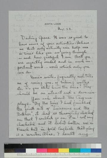 Writer Anita Loos writes to GBH