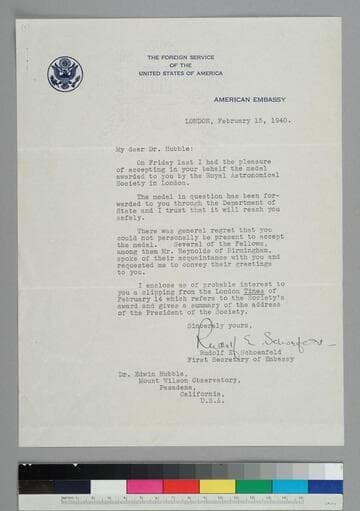 Rudolf Schoenfeld, First Secretary of the American Embassy, writes EPH