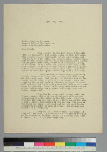 EPH writes to astronomer Harlow Shapely