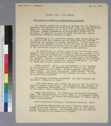 Outstanding Problems in Extragalactic Research: [Minutes of a meeting of the Journal Club]