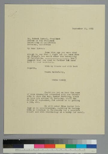 EPH writes to Robert Sproul