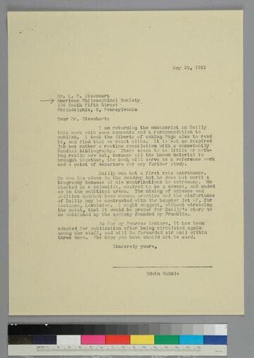 EPH writes to L. P. Eisenhart of the American Philosophical Society