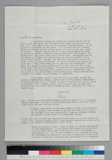 Writer Fryniwyd Tennyson (Jesse) Harwood writes to her friends Grace and Edwin Hubble