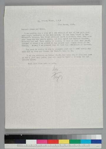 Writer Fryniwyd Tennyson (Jesse) Harwood writes to her friends Grace and Edwin Hubble