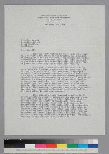 EPH writes to astronomy graduate student Nicholas Mayall