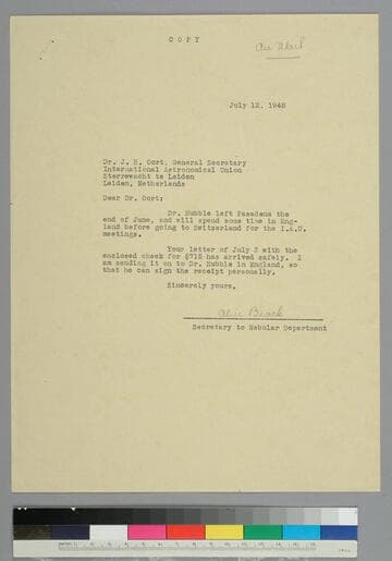 EPH writes to astronomer Jan Oort