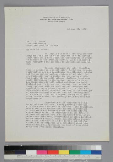 EPH writes to astronomer Joseph Moore or the Lick Observatory