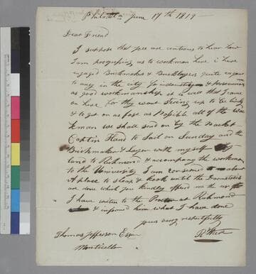 Richard Ware, Philadelphia, letter to Thomas Jefferson, Monticello