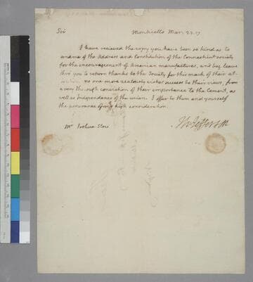 Thomas Jefferson, Monticello, letter to Joshua Stow