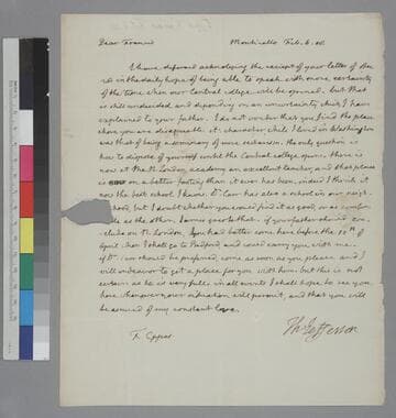 Thomas Jefferson, Monticello, letter to Francis Wayles Eppes