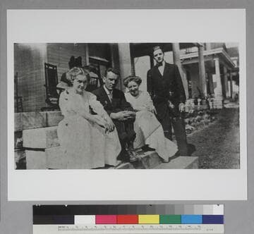 Edwin Powell Hubble, Lucy Hubble, William Hubble and an unidentified neice on porch steps in Shelbyville, Kentucky