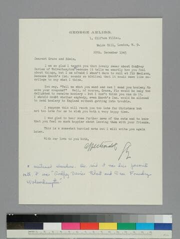 Actor George Arliss writes to GBH and EPH