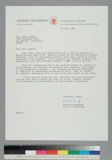 Professor of Astronomy Richard Berendzen of Boston University, writes to GBH