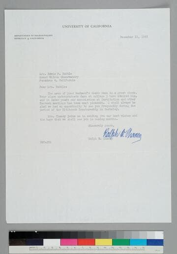 Ralph Chaney, Department of Paleontology, University of California, sends his condolences to GBH