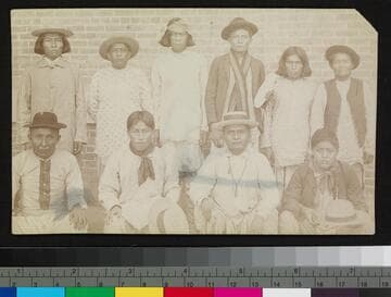 Pueblo Indian men and boys posed for a group portrait