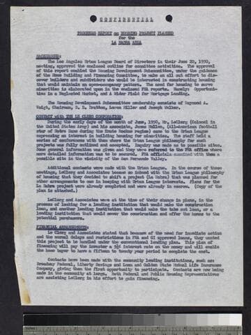 Six items related to the Los Angeles Urban League including Progress Report